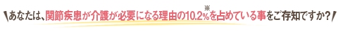 あなたは、関節疾患が介護が必要になる理由の10.2%※を占めている事をご存知ですか